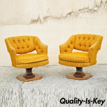 Silver Craft Orange Mid Century Modern Swivel Club Lounge Chairs - a Pair