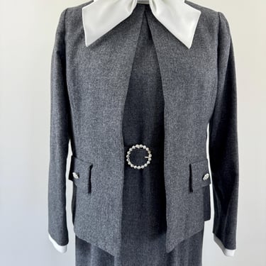 1970s Neusteters Gray Wool Long Dress and Jacket 