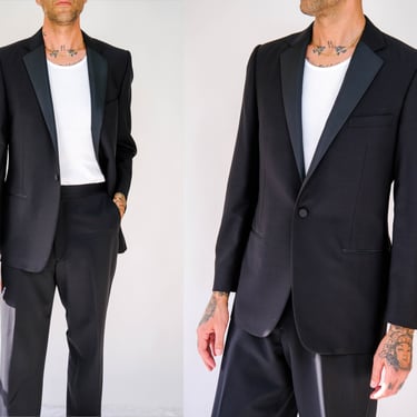 Vintage 90s GUCCI Black Mohair Blend Tuxedo w/ Adjustable High Waist Wide Leg Pants | Made in Italy | 1990s TOM FORD Designer Formal Suit 