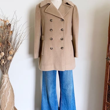 Vintage 70's Wool Coat, Double Breasted, M 