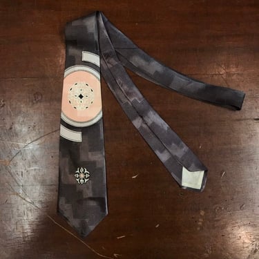 Vintage 1950s Purple/ Gray/ Pink Abstract Print  Rockabilly Swing Tie, 1940s Tie, 1950s Tie, Vintage Shirt, Vintage Tie, Vi 
