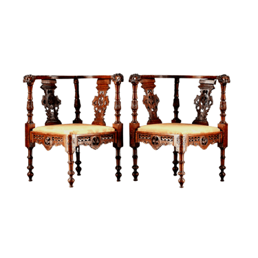 Antique Armchairs, Corner, Pair, English Renaissance Revival Walnut, 1860-1900!!