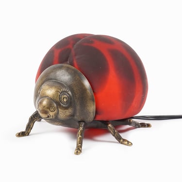 1998 Tin Chi Ladybug Glass Brass Lamp 