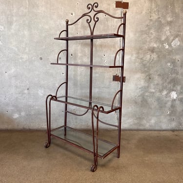 Rustic Vintage Mexican Wrought Iron & Four Glass Shelf Display