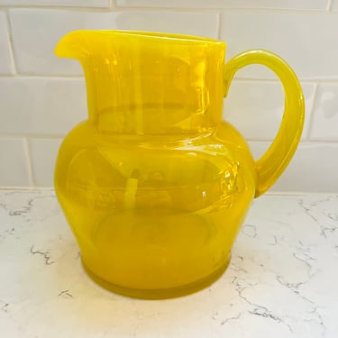 Vintage Canary/Mustard Yellow Hand Blown Signed Pitcher by LeChalet