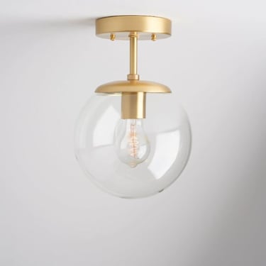Clearance/Factory 2nd** Mid Century Modern - Clear glass Semi flush ceiling light fixture - Handblown Glass - Made in the USA 