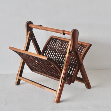 French Early 20th Century Style Folding Bamboo Magazine Rack 