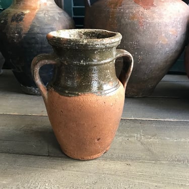 Antique Terra Cotta Jug, Garden Pot, Redware, Brown Glaze, Utensil Holder, Garden Pottery, European Farmhouse Kitchen Cuisine 