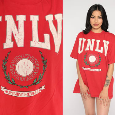 UNLV Shirt 90s Las Vegas TShirt University Of Nevada Graphic Tee Runnin Rebels College Crest Retro NV Red Vintage 1990s Mens Extra Large xl 