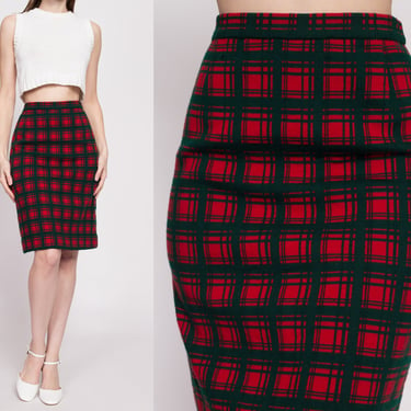 60s I. Magnin Plaid Pencil Skirt - Extra Small | Vintage Marchesa Di Gresy High Waist Wool Skirt 