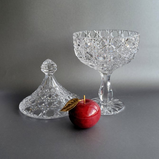 Crystal lidded compote Pedestal clear glass candy dish Crystal fruit vase Luxury table centerpiece Made in West Germany 