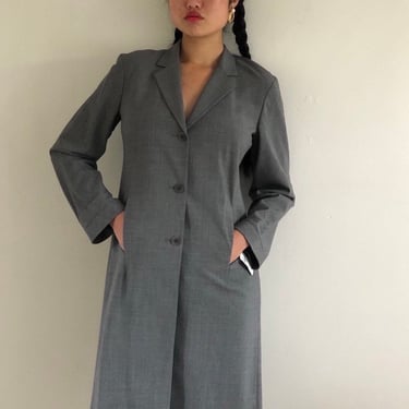 90s DKNY long blazer / vintage gray wool all season DKNY deadstock full length blazer coat dress | Medium 
