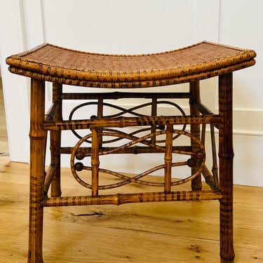 Antique English Bamboo Thebes Stool, c. 1920s