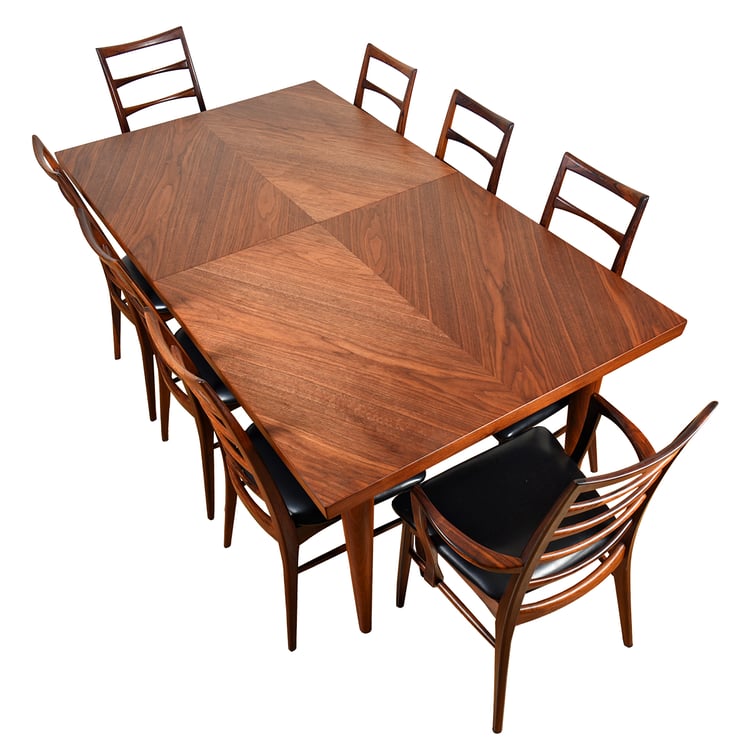 Erno Fabry Rare Walnut Marquetry Expanding Dining Table (Seats 10-12 w: 2 Leaves)
