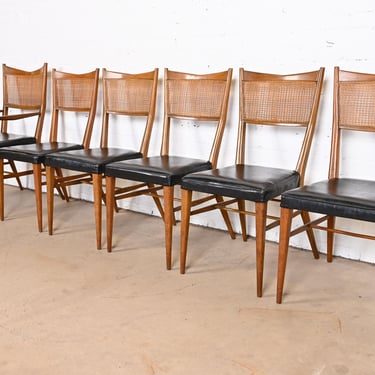 Paul McCobb Irwin Collection Sculpted Mahogany and Cane Dining Chairs, Set of Six