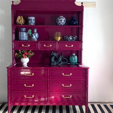 Faux Bamboo Hutch Lacquered in Ruby 