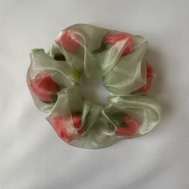 Mini Sheer Rose Scrunchie in Sage & Hot Pink