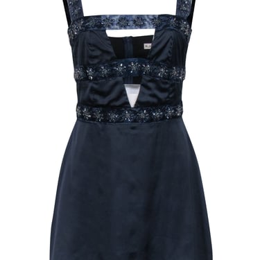 For Love & Lemons - Navy Sleeveless Beaded Trim Mini Dress Sz S