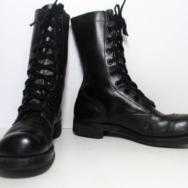 Vintage Panco Black Leather Combat Boots, 7R Men, Black Leather Jump Boots, Combat Ankle Boots, Lace Up, Steel Toe 