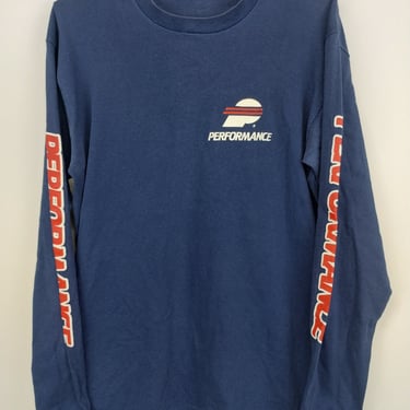 L 70s Jerzees Belton Performance Racing Longsleeve T-Shirt Large Cotton Blue 1970s 1980s Sleeve Print Flames 