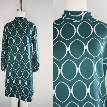 1960s/70s Green and White Ovals Knit Dress 