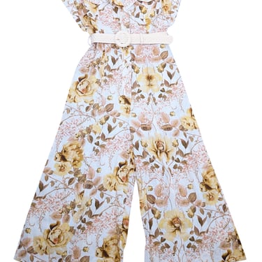 Zimmermann - Cream & Yellow Floral Print Linen Jumpsuit Sz 6