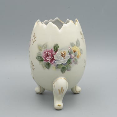Inarco Porcelain Cracked Egg Vase | Vintage Japanese Import | 1960s Footed Ceramic 