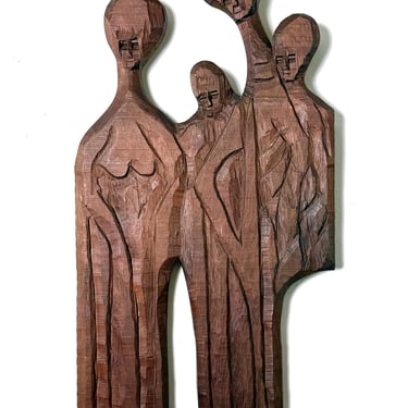 Mid Century Carved Wood Abstract Wall Hanging Sculpture by Jean Claude Gaugy 