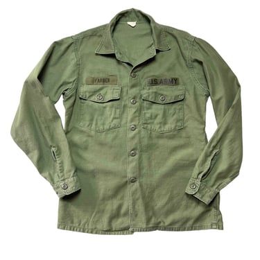 Vintage 1960s OG-107 US Army Utility Shirt ~ fits M ~ Military Uniform ~ Patches / Named ~ Vietnam War 