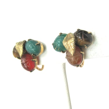 Egyptian Revival Scarab EARRINGS with Prong Set Stones, Multi Gemstone, Queen of the Nile, Cleopatra, Hieroglyphics, Gift for Her 
