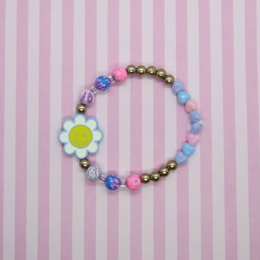Happy Face Bracelet Flower Daisy Y2K 90s Beaded Jewelry 