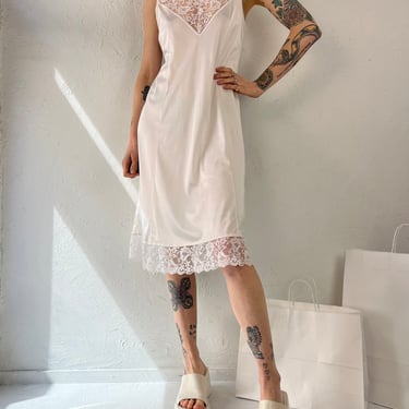 80s 'Mode Avon' White Lacey Nylon Slip Dress / Medium 