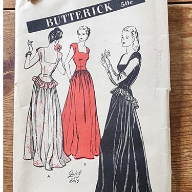 Vintage 40s Sewing Pattern: Dance Dress Butterick 3836 Size 34 Complete/Unused 