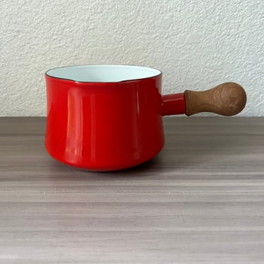 Vintage Dansk Enamelware by Jens Quistgaard - Kobenstyle Red w/ Teak Wood Handle, Enamel Butter Warmer or Sauce Pot, Mid Century Modern 