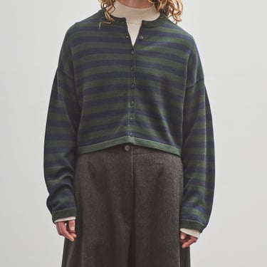 Cordera Merino Wool Striped Cardigan, Green Multi