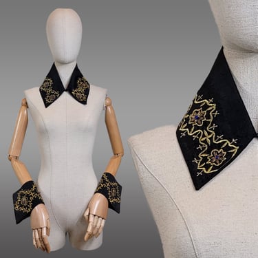 Mary McFadden Cuffs & Collar Set / Vintage Collar / Beaded Collar / Metallic Gold Embroidery / Mary McFadden 