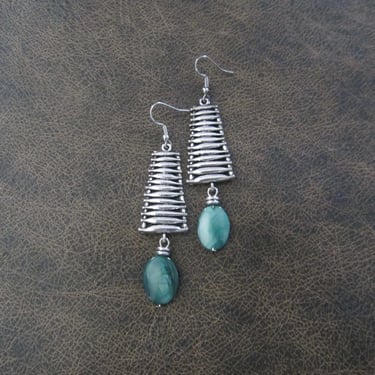 Ethnic teal mother of pearl and silver earrings 