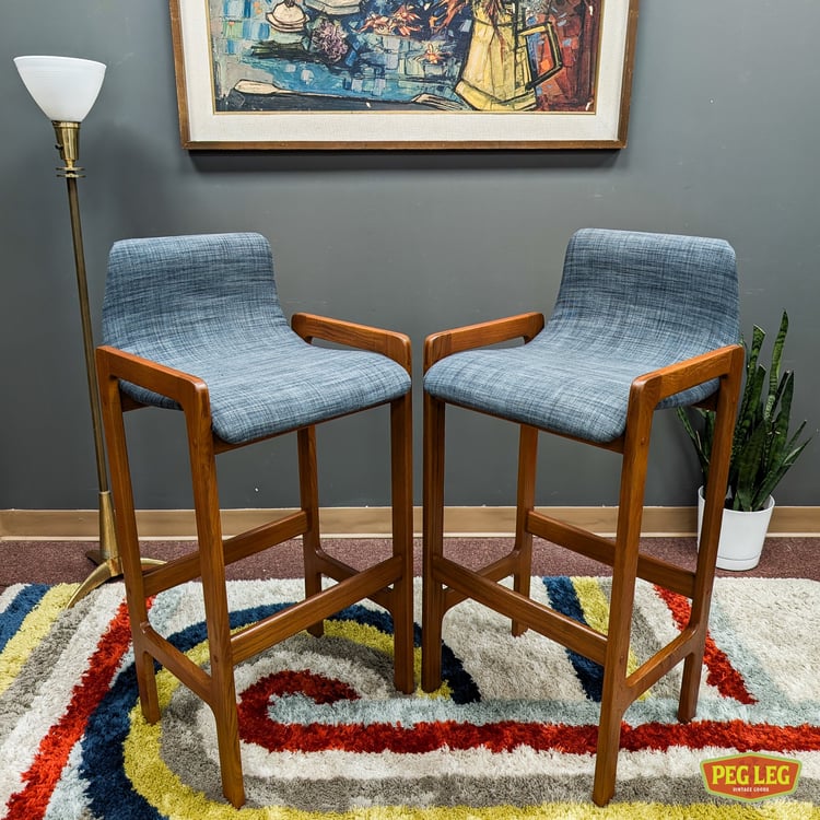 Pair of Danish Modern teak barstools by D-Scan