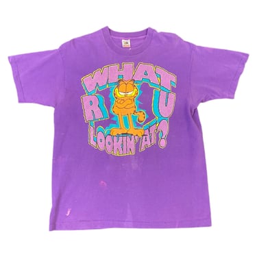 (XL) Vintage Purple Garfield What R U Looking At? T-Shirt 022522 JF