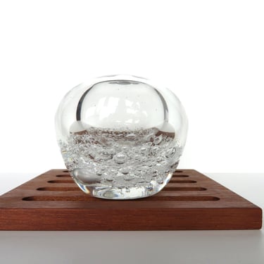 Vintage Glass Orb Bubble Paperweight Vase, Controlled Bubble Clear Glass Art Sphere , Minimalist Glass Desk Paperweight 