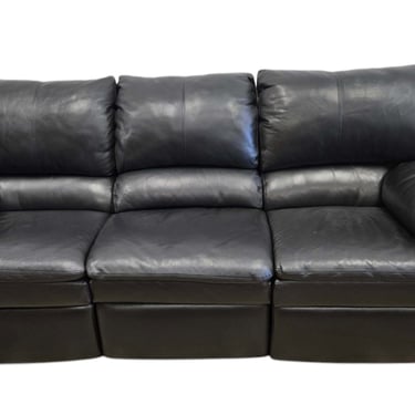 Black Genuine Leather Modular Couch w/ 2 Power Recliners