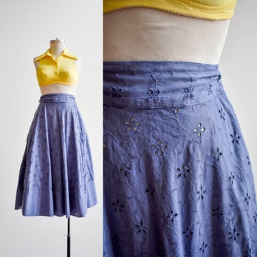 1950s Blue Cotton Eyelet Skirt 