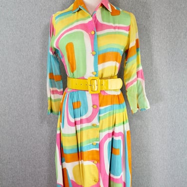 1960s Op Art Shirtdress- Mid Century Mod - Cotton Day Dress - Size 8/10 