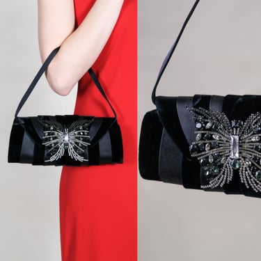 GIORGIO ARMANI Butterfly Art Deco Jeweled Velvet Striped Handbag w/ Original Tags | Made in Italy | Designer Handbag Deadstock, Vintage Bag 