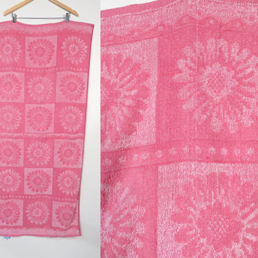 Vintage Pink Sunflower Print Beach Towel / Bath Towel 