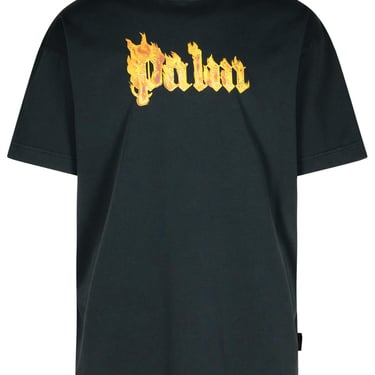 Palm Angels 'Burning Palm' Black Cotton Oversize T-Shirt Man