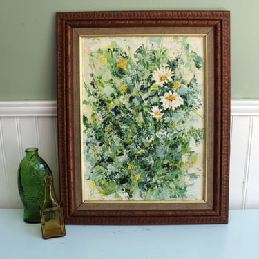 Modernist daisy painting - 1970s expressionist inspired painting 
