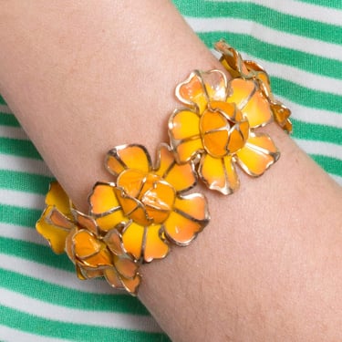 Flower Power Vintage 60s 70s Yellow Orange Link Bracelet 