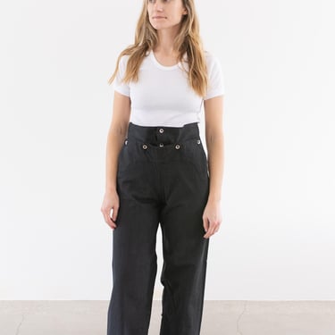 Vintage 31 Waist High Rise Sailor Pants | Metal Buttons 40s British Overdye Black Broadfall Trousers | P276 