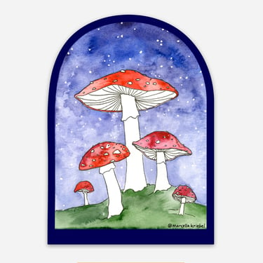 Mushroom Amanitas in Twilight Sticker - Waterproof Vinyl